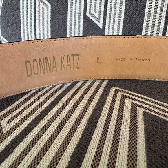 VTG Donna Katz Black Leather Croc Gold Buckle Belt Size L - Picture 7 of 9